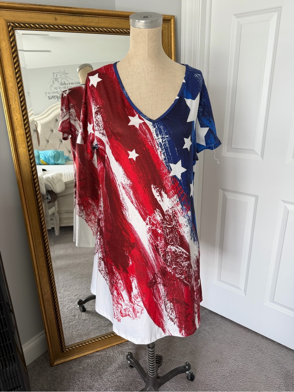Patriotic Stars & Stripes V-Neck Tunic - Red White Blue